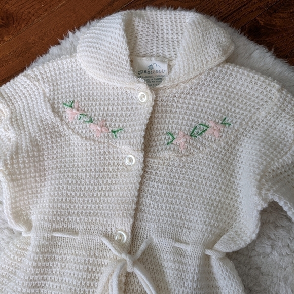 Vintage knit baby girls one piece outfit Ivory 3-6 mos - Picture 3 of 9